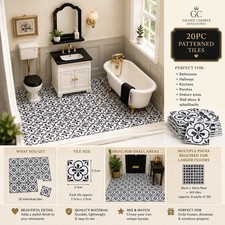 20pc Miniature Black & White Patterned Floor Tiles &ndash; Dolls House Flooring