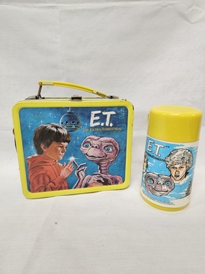 E.T. LUNCH BOX THERMOS Metal 1982 Vintage Aladdin Original With Thermos