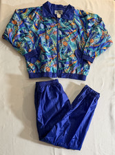 Vintage CASUAL ISLE Plus 1X 80s 90 Windbreaker Tracksuit Set Blue Sea Lined