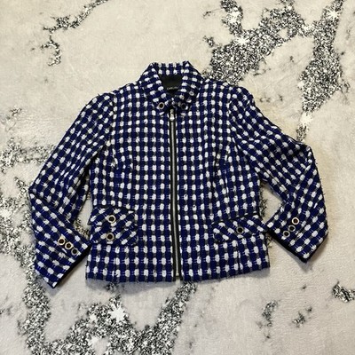 Carlisle blazer Womens 10 Royal Blue, white, black textured plaid lined jacket