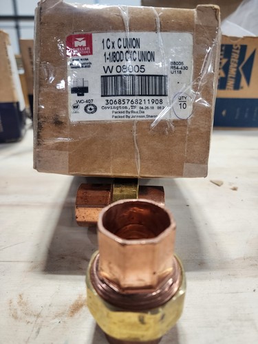 Box of 10 Mueller Streamline W08005 one-inch sweat wrot copper union box of 10