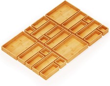 21-Piece Bamboo Drawer Organizer Storage Boxes Set Wood Tray Junk Drawer