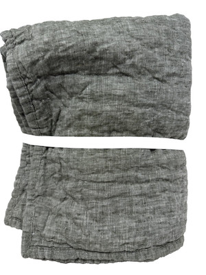 New Pottery Barn Belgian Flax Linen Hand Stiched King Shams Set of 2 Dark Green