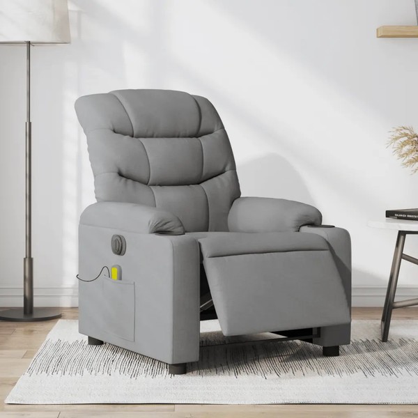 Massagesessel Elektrisch Mit Stoffbezug Hellgrau Shiatsu Relax Sessel-image