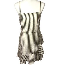 Express Striped Ruffle Hem Mini Dress Women’s Large Cream Black Smocked Back