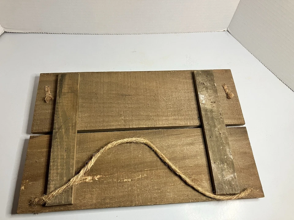 Rustic wood tin & rope hanging Farmers Market fresh eggs sign 14x9" - Image 2 of 3