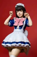1/12 Scale Anime Maid Girl Figure – Cute Pose Model in Blue Dress with Bow