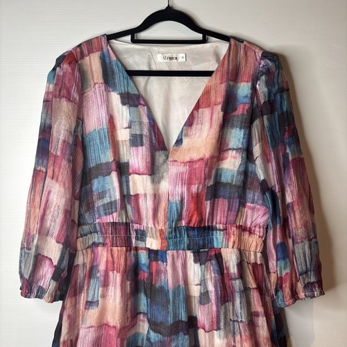 St Frock Maxi Dress Women’s Size 16 V Neck Purple With Blue Abstract Print - Picture 3 of 15