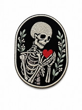 Skeleton Heart Embroidered Patch Iron On Gothic Jacket Vest Hat 4 Inch