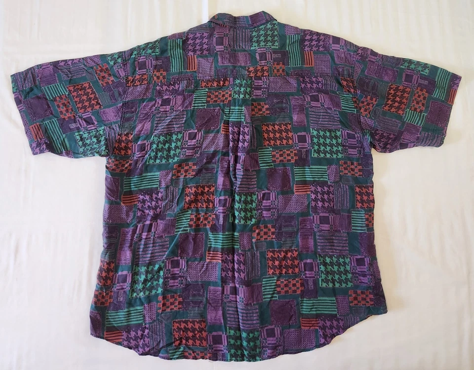 Pebble Beach Of California Mens Short Sleeve Button Up XL Silk Purple Teal Red  - Image 2 of 4