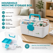 Home Medicine Storage Box with Removable Tray, Handle and Clear Lid BPA Free 1PK