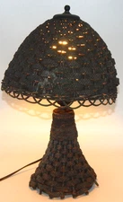 Antique Vintage Wicker Leviton 18" Accent Table Lamp Original Dome Shade