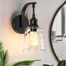 1-Light Wall Sconce,Black Wall Lighting,Modern Glass Shade Wall Lamp Indoor D...