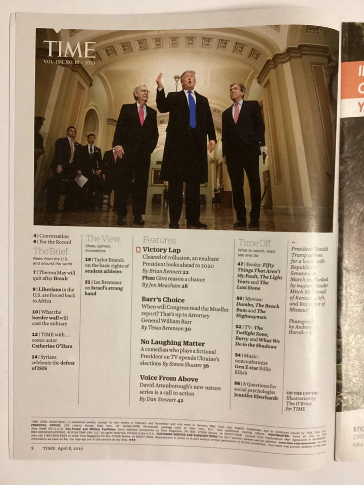 Time Magazine-4 Tim O'Brian 2018/19/20 Trump Cover Issues (Label Covered) - Image 3 of 4