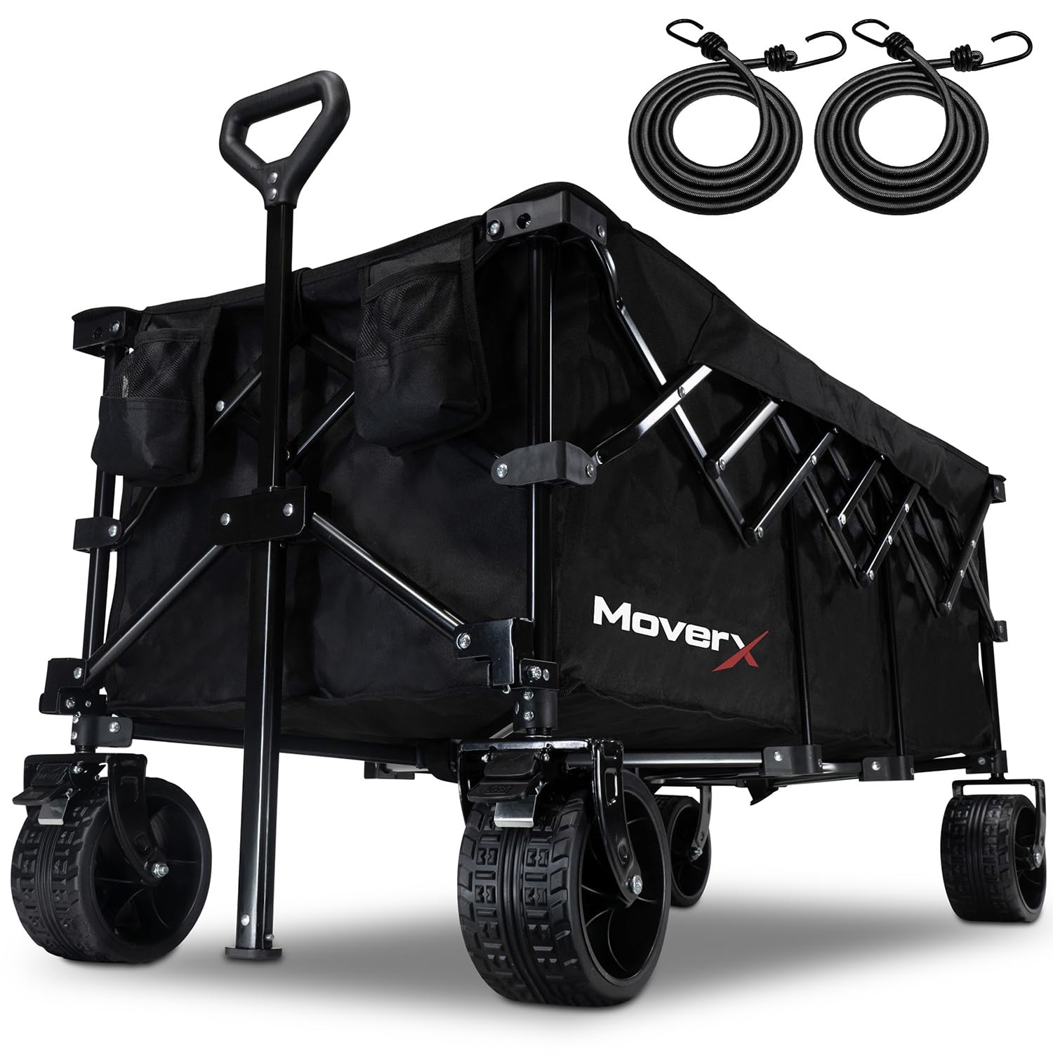 MoverX 300L Festival Trolley on Wheels, Folding Wagon, Portable Camping Cart, Collapsible Foldable Trolly for Beach Outdoor Garden Picnic Shopping Fishing, Wide Wheels, Adjustable Handle, Black - Image 2