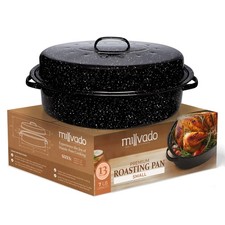 Millvado 13" Oval Speckled Enamel on Steel Turkey Roaster Pan with Lid