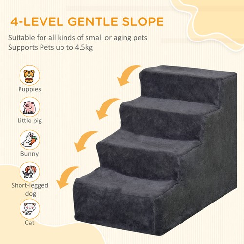 Portable Dog Stairs with Washable Plush Cover, for High Bed Sofa - Dark Grey - Picture 3 of 11