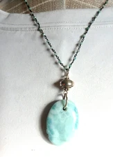 Beautiful  Larimar  Necklace   Handmade Beaded  Chain   Silver  925   Artisan
