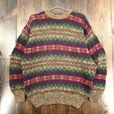 Vtg 90s Geometric Stripes Chunky Knit Grandpacore Pullover Jumper Sweater / M
