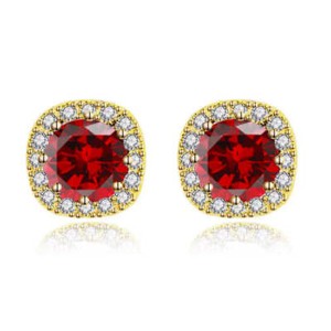Authentic 18k Yellow Gold Plated 1 Ct Halo Round Sapphire Birthstones Stud Earrings