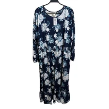 Lularoe Evelyn Womens Size 3XL Navy Blue Floral Smock Waist Maxi Dress  ~ NWT