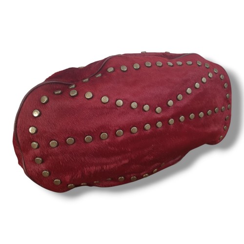 KENZO Pagodon Burgundy Dark Red Studded Ponyskin /Cowhide Shoulder Bag Handbag - Picture 12 of 23