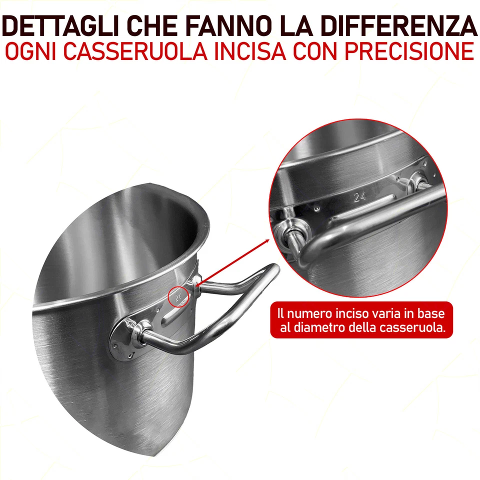 Casseruola Fonda Master Acciaio Inox Triplo Fondo, Gas Elettrico Induzione - Immagine 4 di 4
