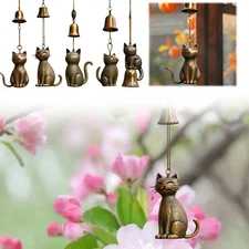 ‌Cat Wind Chime With 5 Adorable Designs Hand Painted Metal For Indoor Outdoor