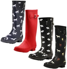 Norty Women's Hurricane Rain Boots- Glossy Printed Waterproof Hi-Calf Rainboots