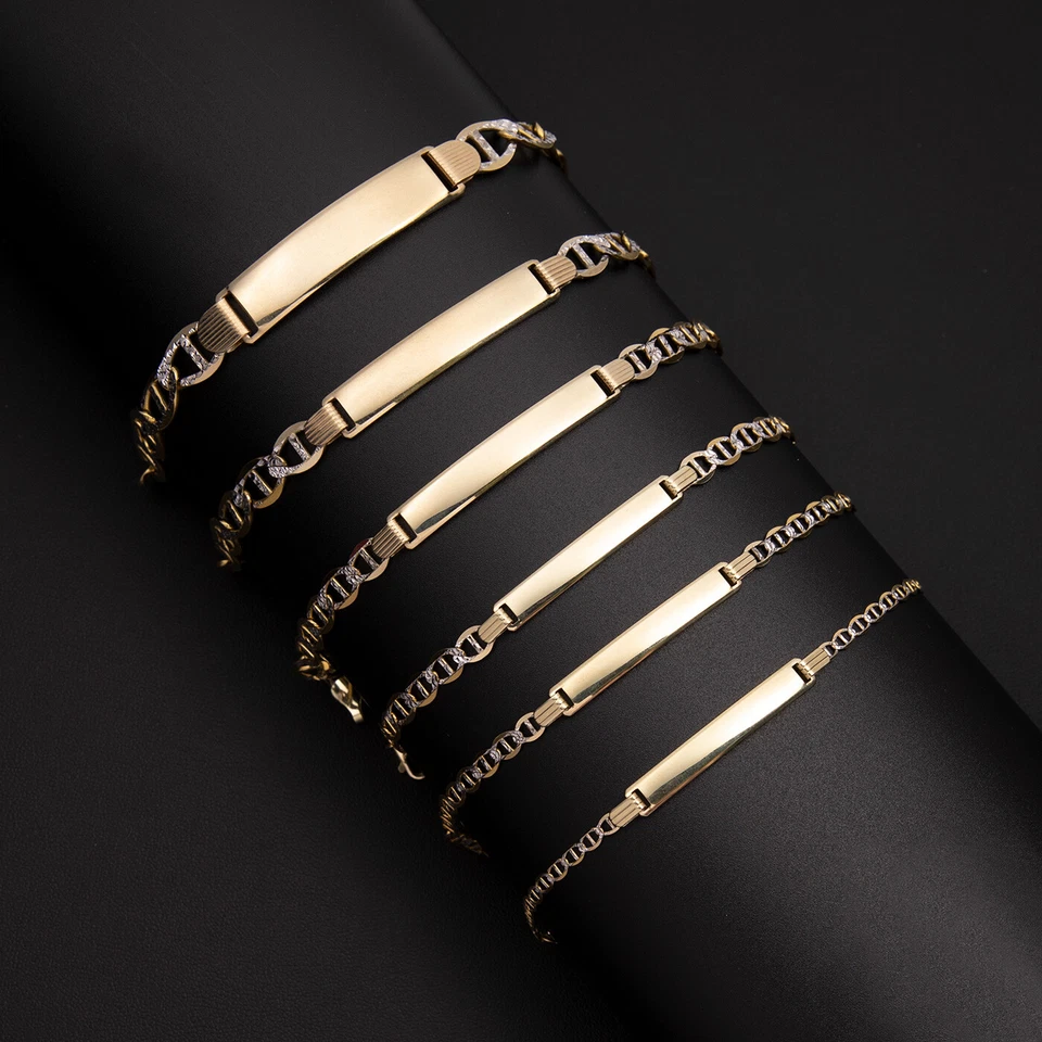 Solid 10K Gold Diamond-Cut Mariner ID Bracelet 10k Yellow White gold All Sizes - Image 4 of 4