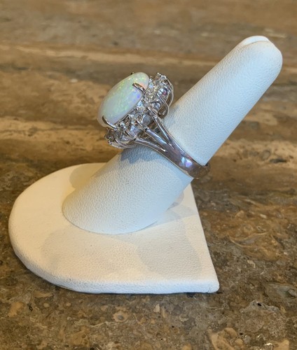 SPECTACULAR WHITE GOLD AUSTRALIAN OPAL AND DIAMOND RING!! - Picture 4 of 12