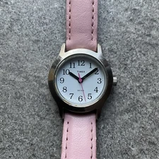 Timex Womens Watch 24mm Silver Tone Case W/White Dial and Pink Leather Band BL