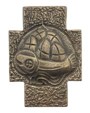 West Germany Cast Bronze Wall Cross Plaque Loaves and Fishes Eucharist Relief