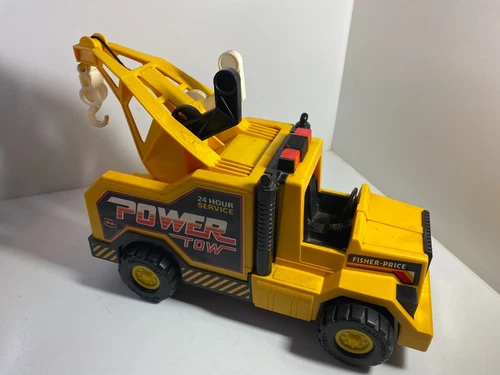 Vintage Fisher-Price Power Tow Truck Husky Working Condition Yellow 1984