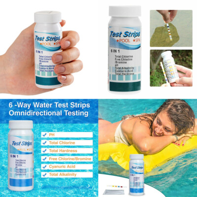 US 100 Pc 6IN1 Chlorine Dip Pool Test Strips Swimming Pool Spa PH Tester Kit
