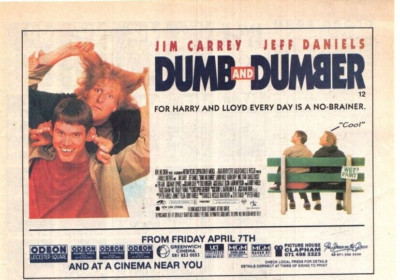 (VBKd) WERBUNG 5X8'' DUMM UND DÜMMER KINO FILM JIM CAREY & JEFF DANIELS