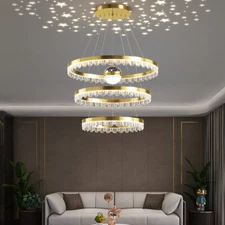 Nordic LED Crystal Chandelier Lighting Living Room Hanging Rings Light Lamp yc