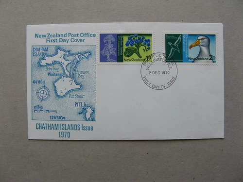 NEW ZEALAND, cover FDC 1970, Chatham Islands bird  albatros, flower Hortensia