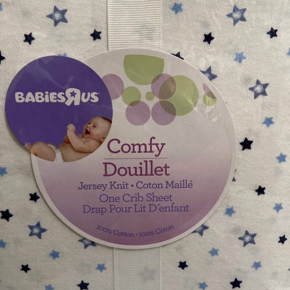 Babies R Us Cómoda Jersey Tejido Cuna Sábana - Blanco Azul Estrellas 100% Algodón Foto 2 de 4