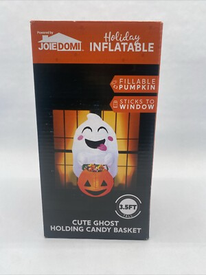 Halloween Inflatable Cute LED Ghost Holding Fillable Candy Basket 3.5  Tall