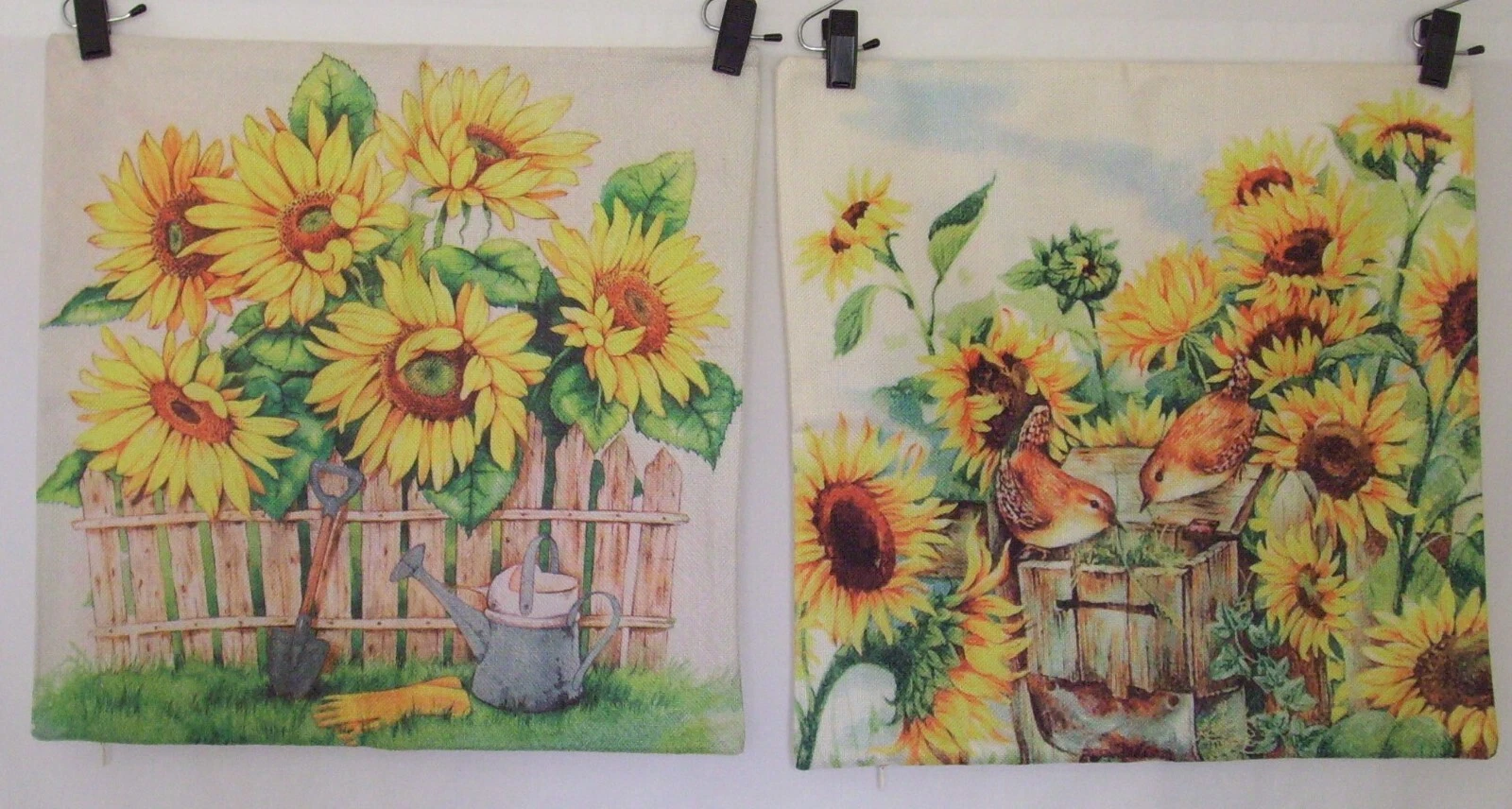 Sunflower Pillow Covers Set Of 2 Canvas Birds Gardening Zipper Closure Square
