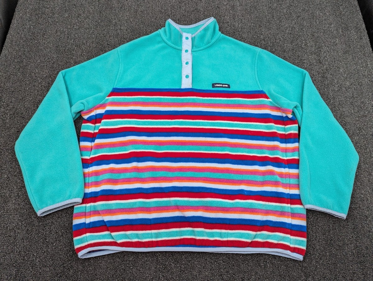 Lands End Women's Heritage Fleece Snap Neck Pullover Sweater Top Size XL