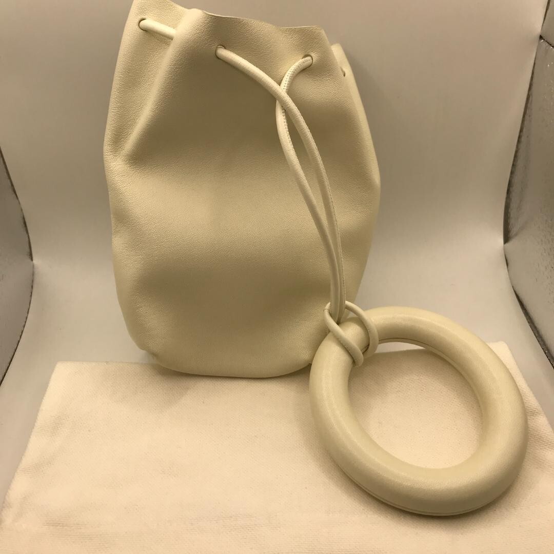 Auth JIL SANDER Drawstring Closure Ring Handle Bag Ivory