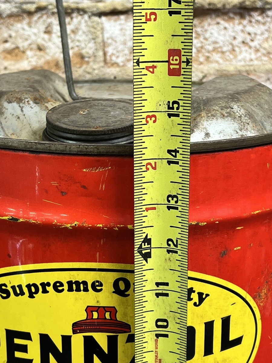 VINTAGE PENNZOIL MOTOR OIL 5 GALLON RED & YELLOW GAS CAN OIL