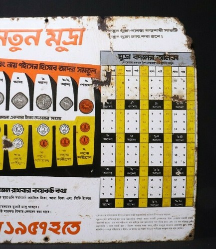 CURRECNY CHART INDIAN REGIONAL LANGUAGE 1960 VINTAGE OLD PORCELAIN ENAMEL SIGN - Picture 4 of 5