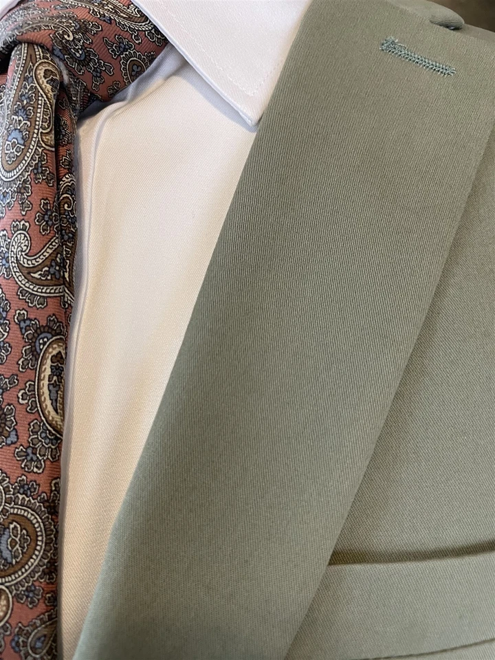 Express 40L PHOTOGRAPHER Slim Fit Sage Green Stretch Cotton 2Btn Blazer Jacket - Image 3 of 4