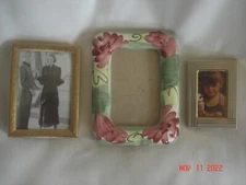 LOT 3 Vtg. SMALL / MINI PHOTO PICTURE FRAMES 2 Metal / 1 Ceramic, 1 Intercraft