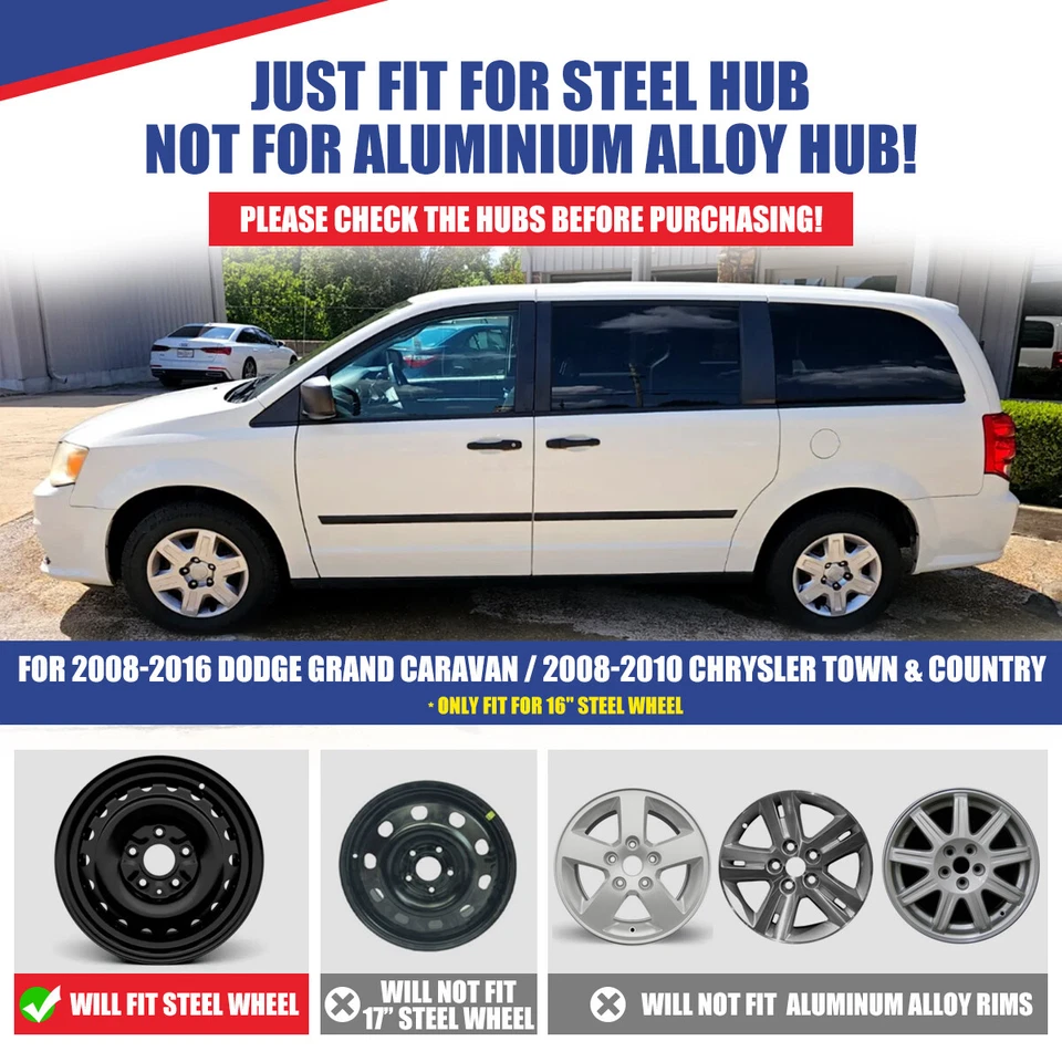 16"Hubcap Wheel Covers For 08-16 Dodge Grand Caravan 08-10 Chrysler Town Country Foto 2 de 4