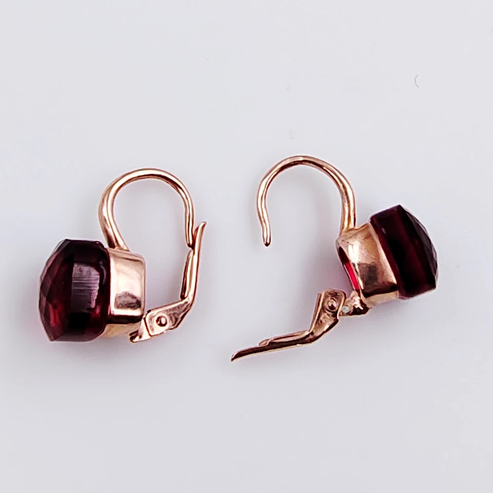 Orecchini in argento rosa da donna pendenti placcato oro rosa con Rubino Rosso - Immagine 3 di 4