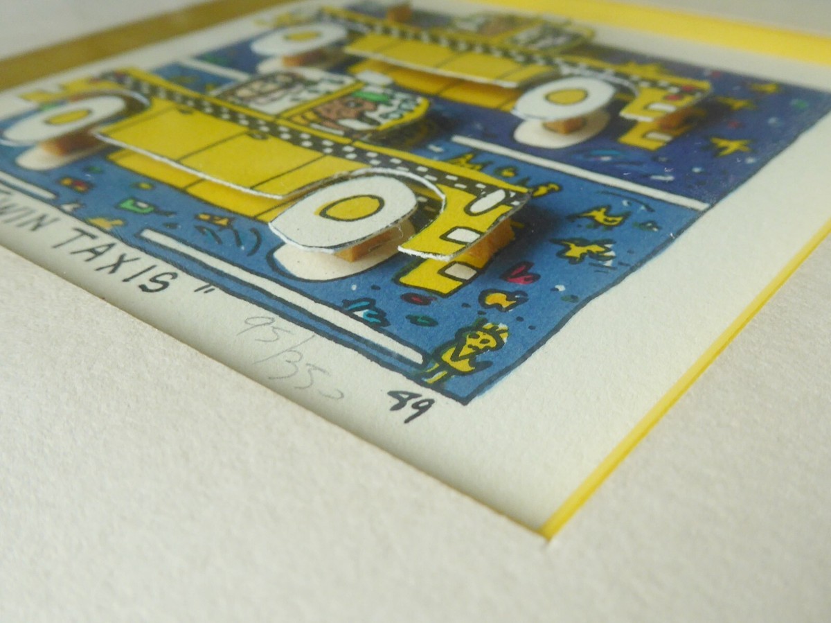 James Rizzi NYC Twin Taxis N.Y 1989 Hand Signed 3-D Serigraph